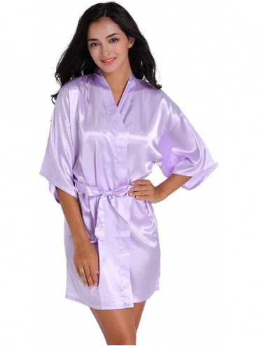 Robes Women's Satin Short Kimono Robe Plain Dressing Gown - Light Purple - C7188HZZNGX $28.24