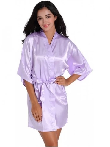 Robes Women's Satin Short Kimono Robe Plain Dressing Gown - Light Purple - C7188HZZNGX $26.85