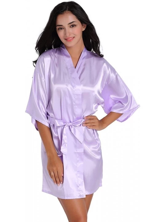 Robes Women's Satin Short Kimono Robe Plain Dressing Gown - Light Purple - C7188HZZNGX $14.99