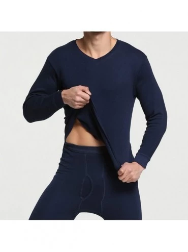 Thermal Underwear Mens Invisible Thermal Underwear Winter Warm V-Neck Base Layer Long John Set Top and Bottom - 0black - CE19...