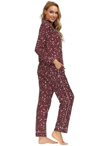 Sets Women's Pajama Set Button Down Long/Short Sleeve Sleepwear Lightweight Soft PJs - Wine Red-star - C619CYRI8MN $21.41