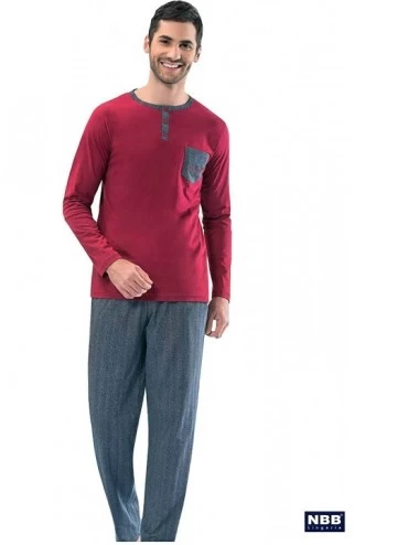 Sleep Sets NBB Men's 2 Piece Comfortable Holiday Jersey Cotton Knit Lounge Sleep Long Sleeve Pajama Set - Red 2 - CK12NDSNJMT...