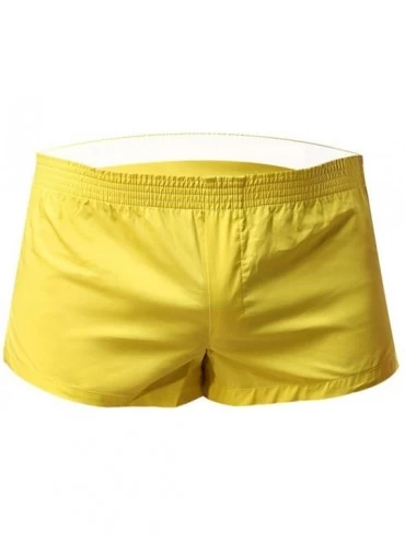 Boxers Men's Trunk Woven Boxers 100% Cotton Leisure Boxer Shorts for Men with Button Fly Underwear - Yellow - CR192R7G67I $20.98