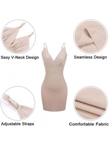Shapewear Women Shapewear Control Slip Body Shaper Under Dress Bodysuit Open Bra with Adjustable Straps - Beige(v-neck) - CD1...
