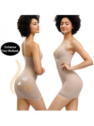 Shapewear Women Shapewear Control Slip Body Shaper Under Dress Bodysuit Open Bra with Adjustable Straps - Beige(v-neck) - CD1...
