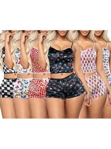 Sets Women's Underwear Sexy Pajamas Set Printed Crop Tops Bralette and Panty Sets - Black - C019DEYK65X $22.55