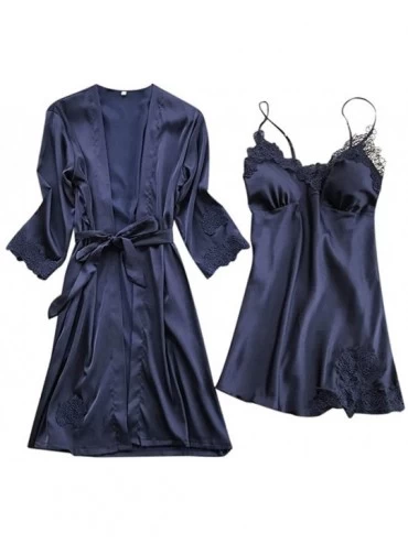 Baby Dolls & Chemises Sleepwear Lingerie Women Satin Robe Dress Babydoll Nightdress Kimono Set M Green - C618MENSADC $13.51