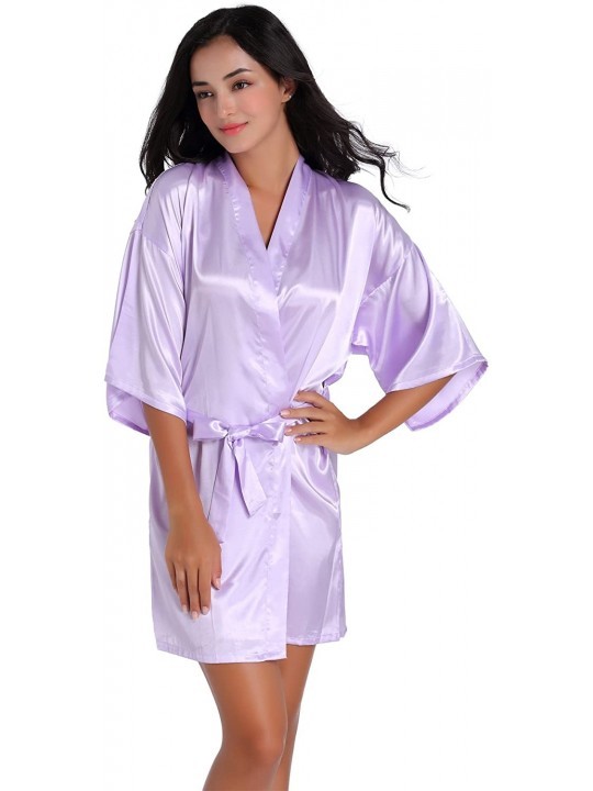 Women's Satin Short Kimono Robe Plain Dressing Gown - Light Purple ...