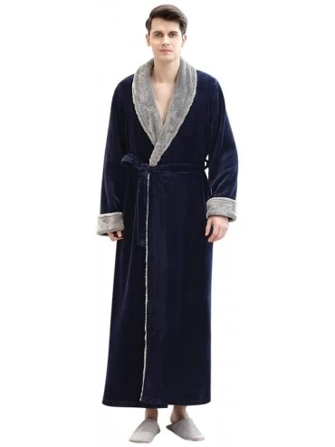 Robes Mens Flannel Long Rob Soft Warm Bathrobe Housecoat Splice Thicken Coral Fleece Robe Bathrobe Gown Pajamas Sleepwear - N...