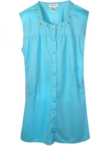 Robes Women's Sleeveless Button Front Duster Robe - Blue - CY182WZXQNX $26.63