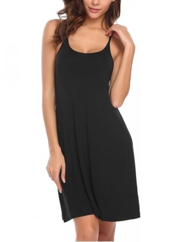 Nightgowns & Sleepshirts Women Sleepwear Deep V-Neck Backless Solid Loose Nightdress - Black2 - C918EGD6UR3 $16.40