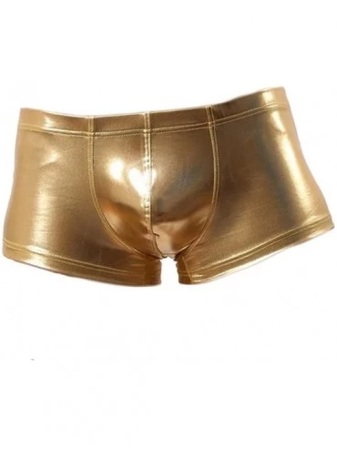 Boxer Briefs Patent Leather Mens Box Brief Low Rise Boxer Trunk Underwear Panties - Gold - CC188O84R0X $10.46