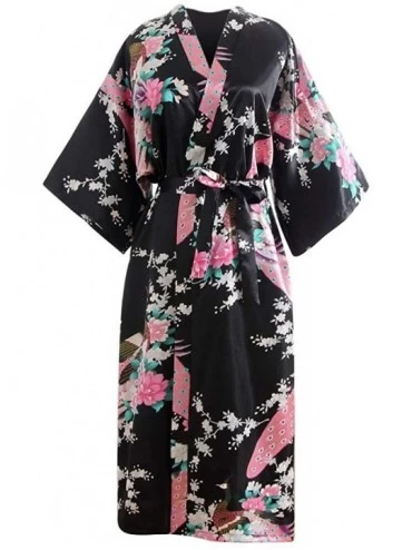 Sets Womens Floral Print Kimono Robes Sexy Nights Long Pajamas Gown Bathrobe Lingerie Nightdress - Black - C718R4QIQZD $23.27