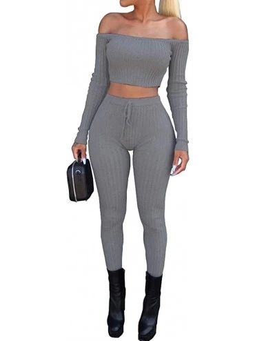 Thermal Underwear Women Fashion Solid Color 2 Piece Set Sexy Off Shoulder Long Sleeve Casual Outfit Stretch Bodycon Comfy Sli...