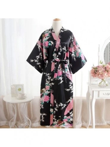 Sets Womens Floral Print Kimono Robes Sexy Nights Long Pajamas Gown Bathrobe Lingerie Nightdress - Black - C718R4QIQZD $9.75