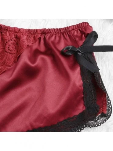 Bustiers & Corsets Satin Pants Sexy lace Pajama Underwear Women Shorts S-XXXL - Red C - CB198NALUT6 $10.59