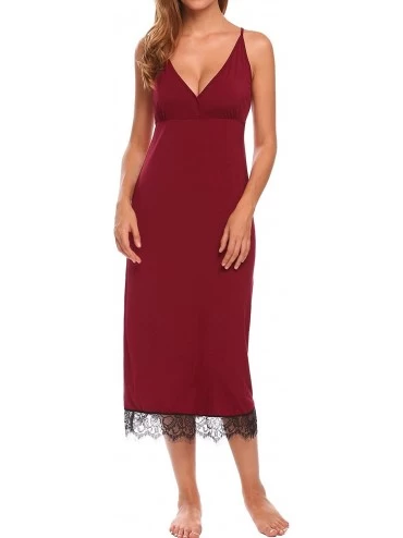 Nightgowns & Sleepshirts Women's Cotton Sleeveless Nightgown Chemise Sleep Dress-Red-Small - CQ186MD5AEX $42.22