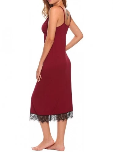 Nightgowns & Sleepshirts Women's Cotton Sleeveless Nightgown Chemise Sleep Dress-Red-Small - CQ186MD5AEX $17.93