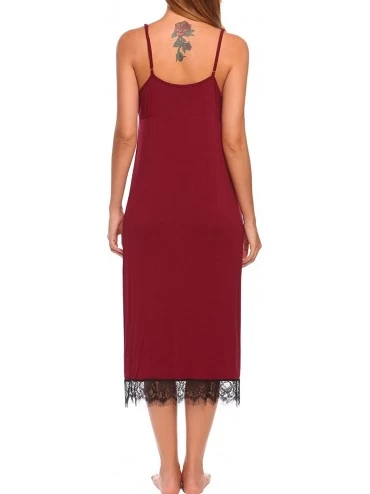 Nightgowns & Sleepshirts Women's Cotton Sleeveless Nightgown Chemise Sleep Dress-Red-Small - CQ186MD5AEX $17.93