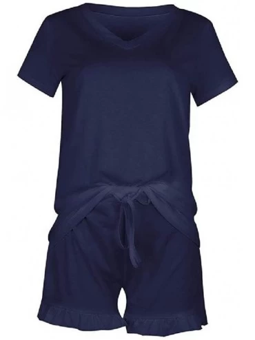 Sets Women Sleepwear V-Neck Short Sleeve Tee and Shorts Pajama Set - Purplish Blue - CB19CH87L7G $17.72