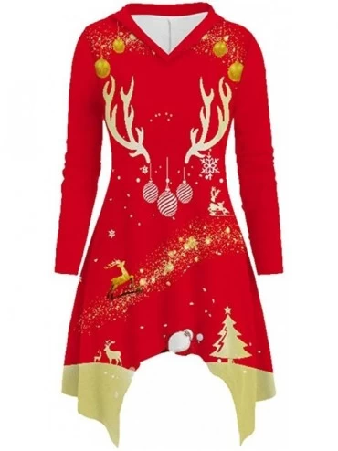 Thermal Underwear Women Sweatshirt Cute Christmas Print Tops Long Sleeve Hooded Autumn Winter Blouse - Red3 - CF192EKK885 $43.46
