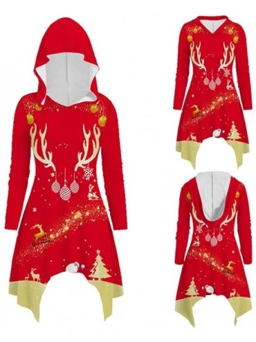 Thermal Underwear Women Sweatshirt Cute Christmas Print Tops Long Sleeve Hooded Autumn Winter Blouse - Red3 - CF192EKK885 $19.64