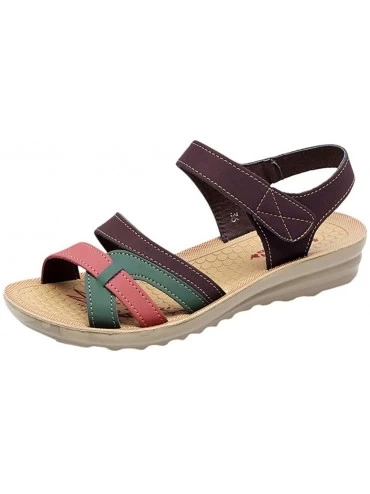 Bustiers & Corsets Women Soft Sole Faux Leather Hook & Loop Sandal Open Toe Summer Flat Sandals - A-coffee - CQ18QC6YGLI $18.93