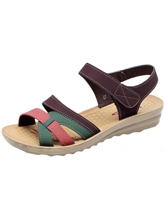 Bustiers & Corsets Women Soft Sole Faux Leather Hook & Loop Sandal Open Toe Summer Flat Sandals - A-coffee - CQ18QC6YGLI $18.93