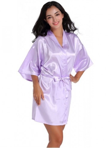 Robes Women's Satin Short Kimono Robe Plain Dressing Gown - Light Purple - C7188HZZNGX $29.99