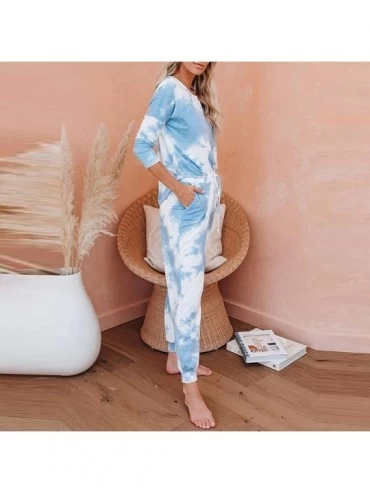 Sets Tie Dye Pajamas for Women-Two Piece Pajamas Set Tie Dye Printed Short Sleeves T-Shirt Long Pants Joggers Sleepwear - Q-b...