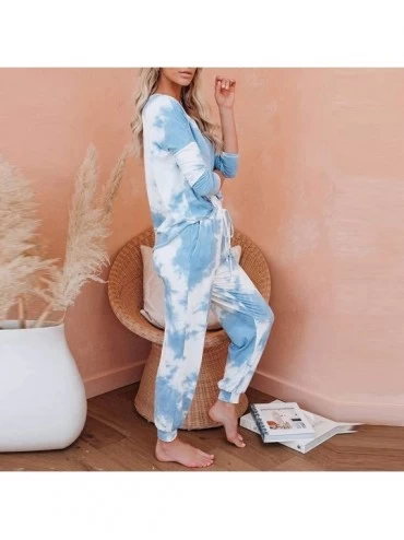 Sets Tie Dye Pajamas for Women-Two Piece Pajamas Set Tie Dye Printed Short Sleeves T-Shirt Long Pants Joggers Sleepwear - Q-b...