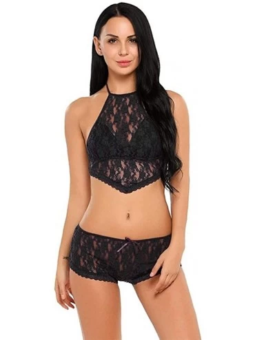 Bras Womens Sexy Bra Underwear Dot Mesh Lace Bra Lette Brief Bra Set Lingerie Thong - Black - CV18YZT060D $11.76