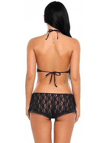 Bras Womens Sexy Bra Underwear Dot Mesh Lace Bra Lette Brief Bra Set Lingerie Thong - Black - CV18YZT060D $23.00