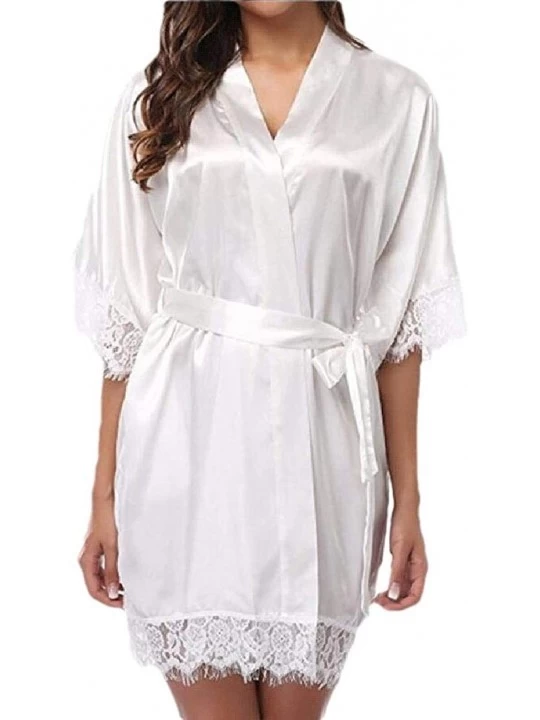 Robes Women's Sexy Silk Sleepwear Satin Lace Trim Nightwear Short Kimono Robes - 4 - C5198H583T6 $16.26