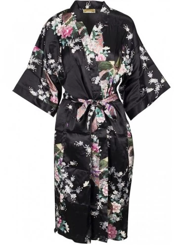 Robes Women Traditional Printed Kimonos - Peacock Black - CB17AACWDIT $31.08