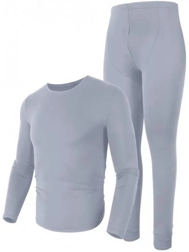 Thermal Underwear Men Long Thermal Underwear 2 Pieces Breathable Elastic Thin Johns Sets - Light Grey - CF18ZUL9C24 $23.73