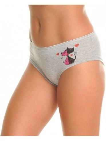 Panties Women's Assorted Printed Cotton Hiphuggers Hipster Panties (6-Pack) - 6-pack Cat - CZ18E6NTCO5 $36.01