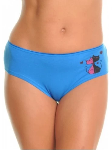 Panties Women's Assorted Printed Cotton Hiphuggers Hipster Panties (6-Pack) - 6-pack Cat - CZ18E6NTCO5 $20.44