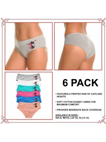 Panties Women's Assorted Printed Cotton Hiphuggers Hipster Panties (6-Pack) - 6-pack Cat - CZ18E6NTCO5 $20.44
