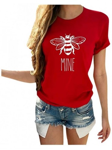 Garters & Garter Belts Womens Casual Shirt Wild Short Sleeve O-Neck Bee Printed Tops Blouse Tunics - Red - CI1945DU865 $26.98
