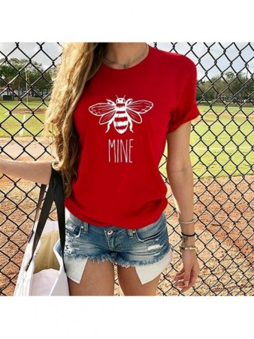 Garters & Garter Belts Womens Casual Shirt Wild Short Sleeve O-Neck Bee Printed Tops Blouse Tunics - Red - CI1945DU865 $25.39