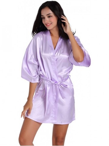 Robes Women's Satin Short Kimono Robe Plain Dressing Gown - Light Purple - C7188HZZNGX $29.99