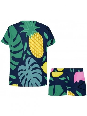 Sets Flamingo- Pineapple- Lemon- Palm Leaves Women Pajama Set Tops Casual T Shirt Sleepwear - Multi 1 - C319CDHS3R5 $32.34