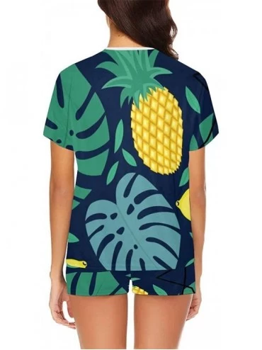Sets Flamingo- Pineapple- Lemon- Palm Leaves Women Pajama Set Tops Casual T Shirt Sleepwear - Multi 1 - C319CDHS3R5 $32.34