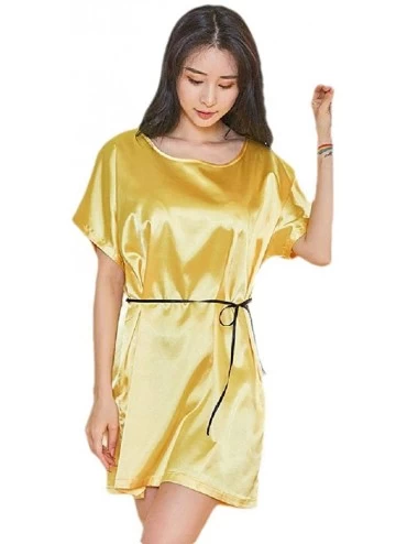 Nightgowns & Sleepshirts Womens Short Charmeuse Soft Chic Summer Spa Silky Sleeping Dress - Yellow - CN199U2ZEE9 $23.16