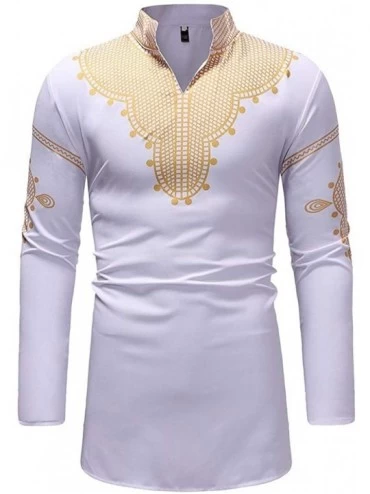 Undershirts Shirt Mens Autumn Winter Luxury African Print Long Sleeve Dashiki Shirt Top Undershirt - White - C418L8L5X0Z $41.72