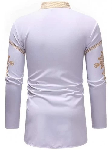 Undershirts Shirt Mens Autumn Winter Luxury African Print Long Sleeve Dashiki Shirt Top Undershirt - White - C418L8L5X0Z $21.96