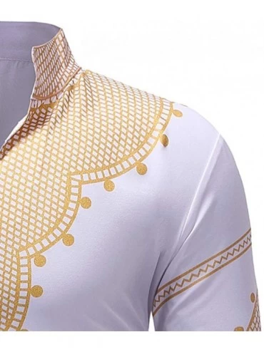 Undershirts Shirt Mens Autumn Winter Luxury African Print Long Sleeve Dashiki Shirt Top Undershirt - White - C418L8L5X0Z $21.96