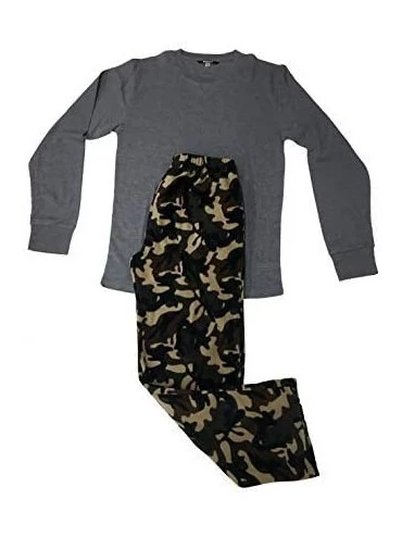 Sleep Sets Men's Extreme Comfort Super Soft Holiday Thermal + Lounge Pant Sleep Set - Olive - CC1872YUN9E $22.67