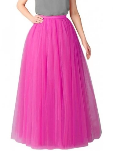 Slips Petticoat Women's Pleated Gauze Princess Mesh Skirt Adult Tutu Maxi A-line Long Tulle Dancing Skirt - Hot Pink - CL194A...